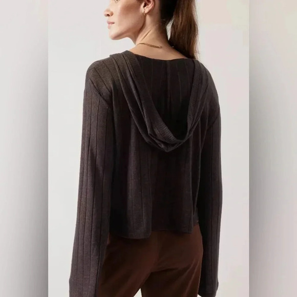 Athleta Harmony Hoodie Sweatshirt in Mahogany Heather Textured Lightweight - Picture 3 of 9